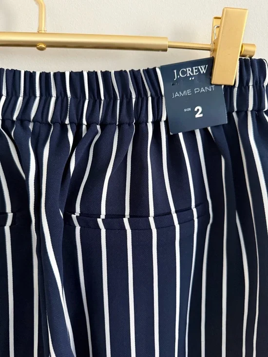 J Crew Striped Jamie Pant Elastic Waist Annie Stripe Navy Salt 2 NEW - Picture 6 of 7